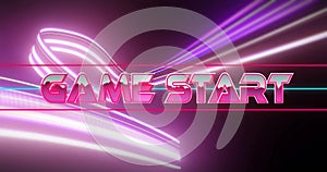 Image of game start text over neon pattern background