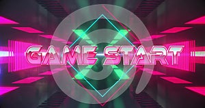 Image of game start text over neon pattern background