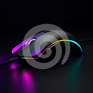 image of gaming mouse rgb on black background generative AI