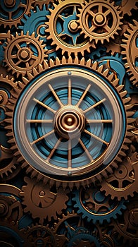 an image of gears and cogs on a blue background