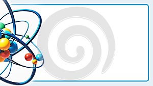 3D Rendering of Atom with Box and Copy Space for Conferences