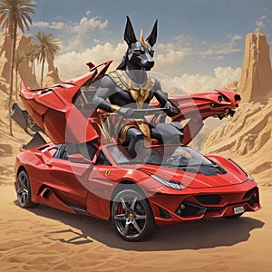 Anubis Riding A Ferarri