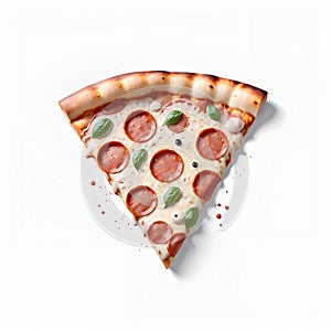 A cheesey Pizza slice with vegetables.