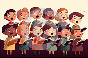 school music chorus choir singers group boys girls . together song singing children illustration