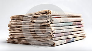 Pile of Newspapers Stack Lies on White Background