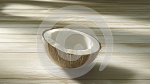 broken coconuts on a table, summer concept, Generative AI