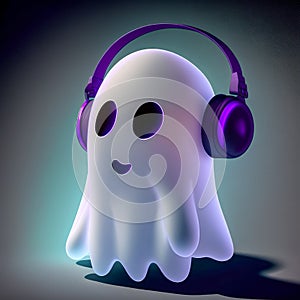 An image of ghost wearing headphones. Generative AI