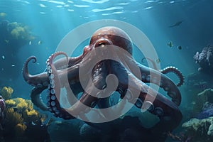 image of a giant octopus swimming under the sea. underwater animals. illustration, generative AI