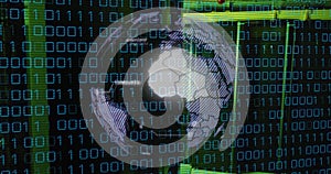 Image of globe, binary coding and data processing over computer servers
