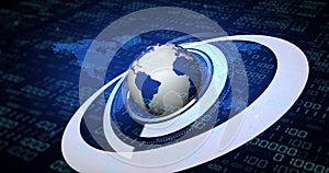 Image of globe with binary coding and data processing over dark background