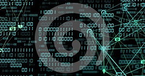 Image of globe with binary coding and data processing over dark background