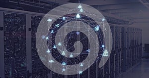 Image of globe of connections with data processing over computer servers