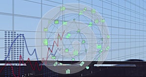 Image of globe with connections and data processing over grid