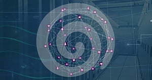 Image of globe with connections and digital data processing over computer servers