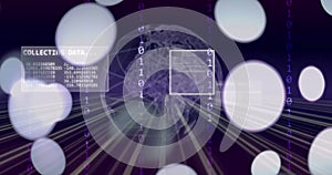 Image of globe and data processing over binary coding