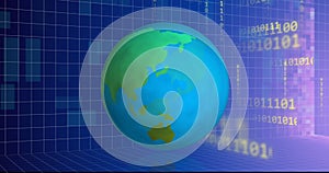 Image of globe and data processing over binary coding