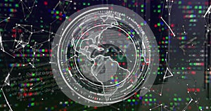 Image of globe with data processing over black background
