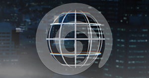 Image of globe with data processing over cityscape