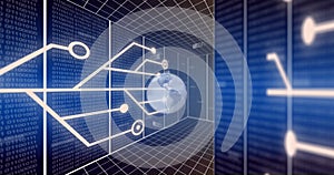 Image of globe and data processing over computer servers