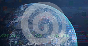 Image of globe and data processing over diagrams