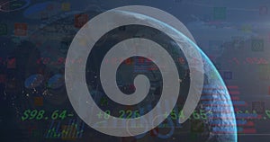 Image of globe and data processing over diagrams