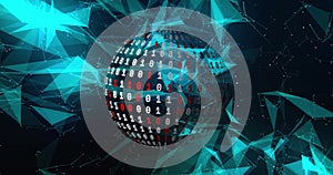 Image of globe with data processing over network of connections on black background