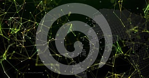 Image of globe with data processing over network of connections on black background