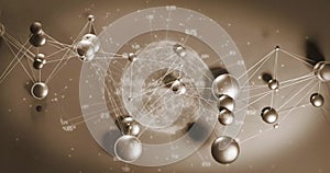 Image of globe with data processing over network of connections on grey background