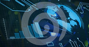 Image of globe and data processing over screen and circuit board