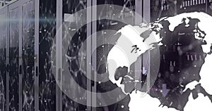 Image of globe and digital data processing over computer servers