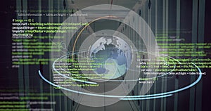 Image of globe and digital data processing over computer servers
