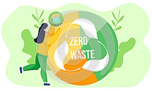 Image of a globe divided into sectors with a recycling logo and an inscription. Zero waste