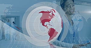 Image of globe and envelope icons over data processing