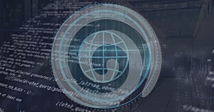 Image of globe icon and data processing over computer servers