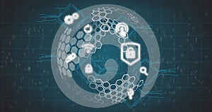 Image of globe and icons on navy background