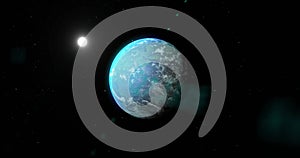 Image of globe and moon on black background