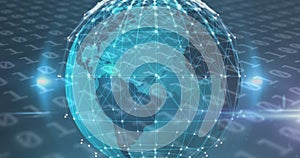 Image of globe with network and connections over binary coding
