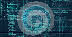 Image of globe over data processing