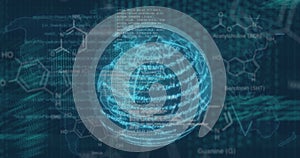 Image of globe over data processing