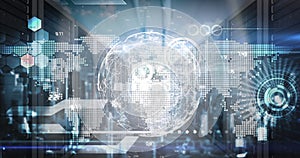 Image of globe over financial data processing