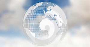 Image of globe spinning over clouds