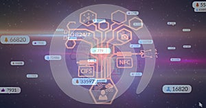 Image of glowing light with network of social media icons and numbers