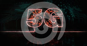 Image of glowing orange 5g text over blue processor socket