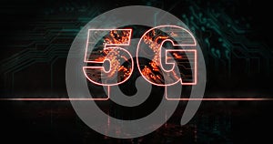 Image of glowing orange 5g text over blue processor socket