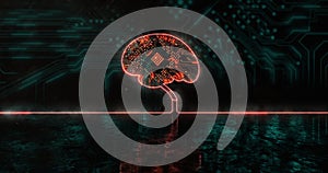 Image of glowing orange human brain over blue processor socket