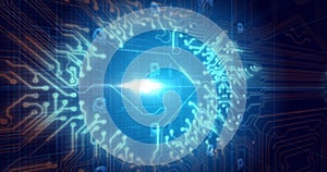 Image of glowing orange human head over blue processor socket