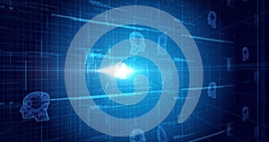 Image of glowing orange human head over blue processor socket