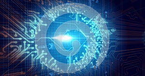 Image of glowing orange security key over blue processor socket