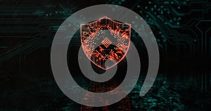 Image of glowing orange security shield over blue processor socket