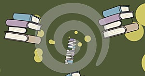 Image of glowing spots over books on green background